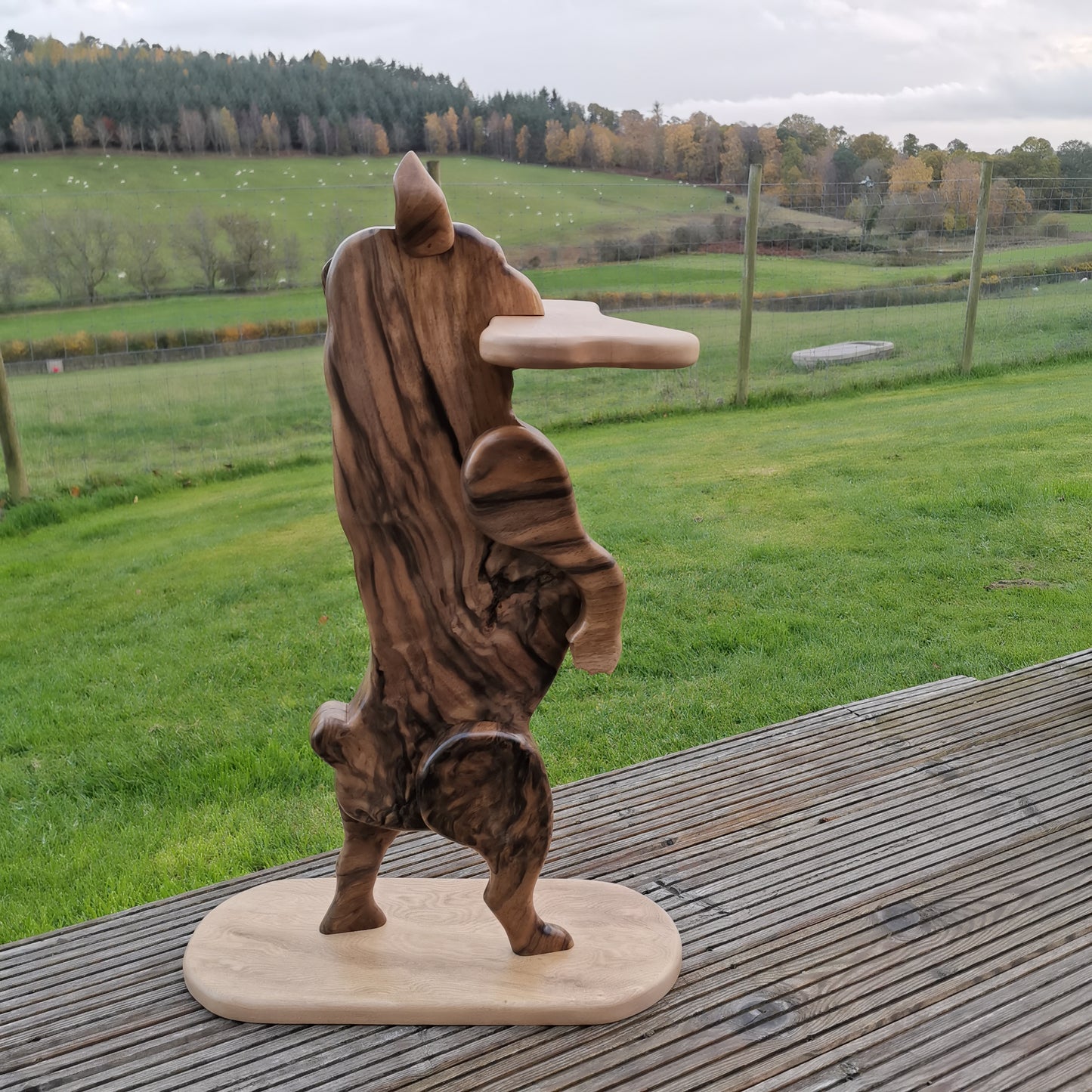 Hand-Crafted Walnut Root French Bulldog Side Table