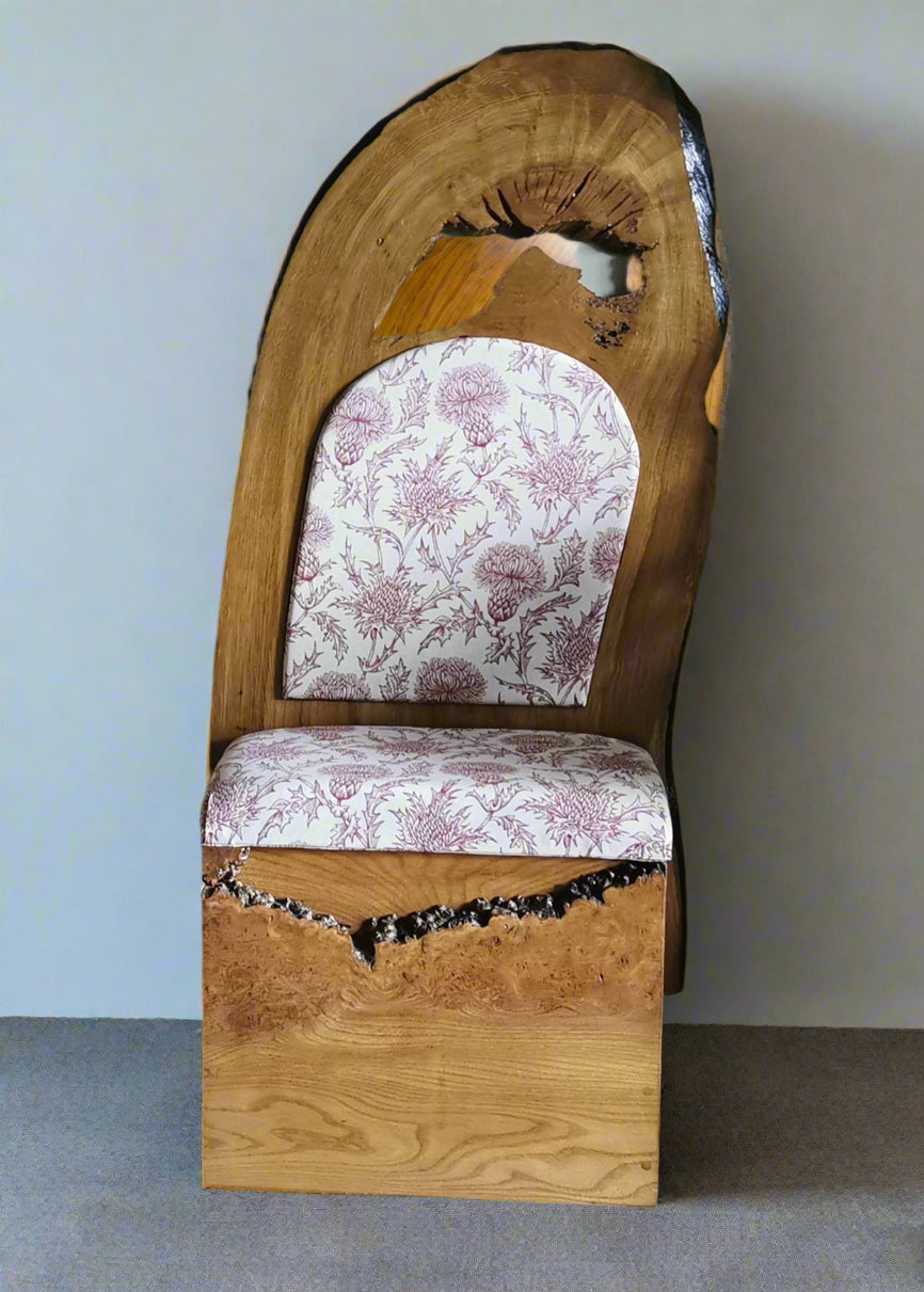 Live Edge Oak Multi-Use Storage Box with Padded Seat & Wall-Mounted Backrest