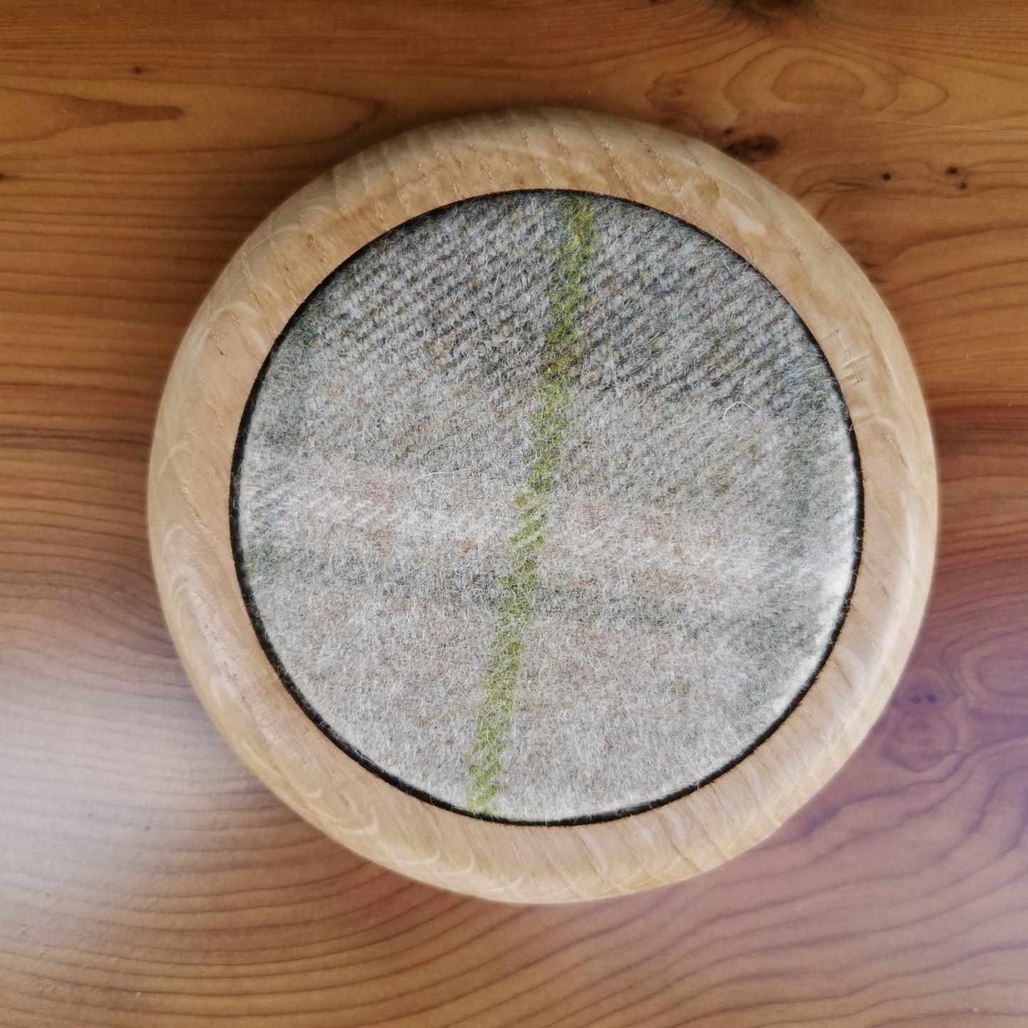 Handcrafted Oak Coaster with Wool Check Inlay