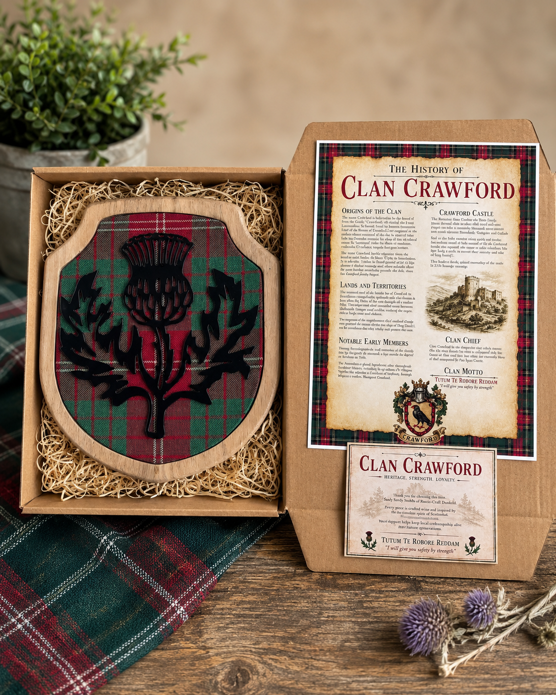 Clan Heritage Gift Set – Personalised in Any Scottish Clan Tartan