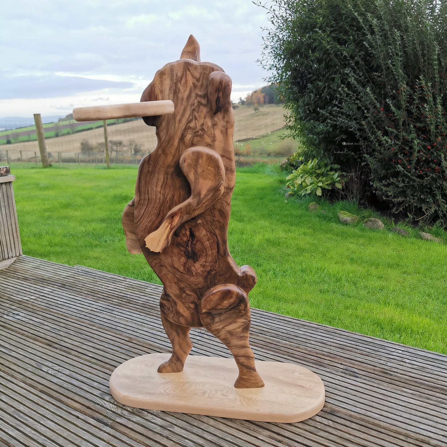 Hand-Crafted Walnut Root French Bulldog Side Table