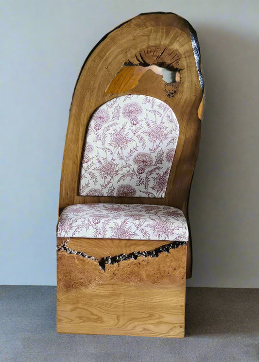 Live Edge Oak Multi-Use Storage Box with Padded Seat &amp; Wall-Mounted Backrest