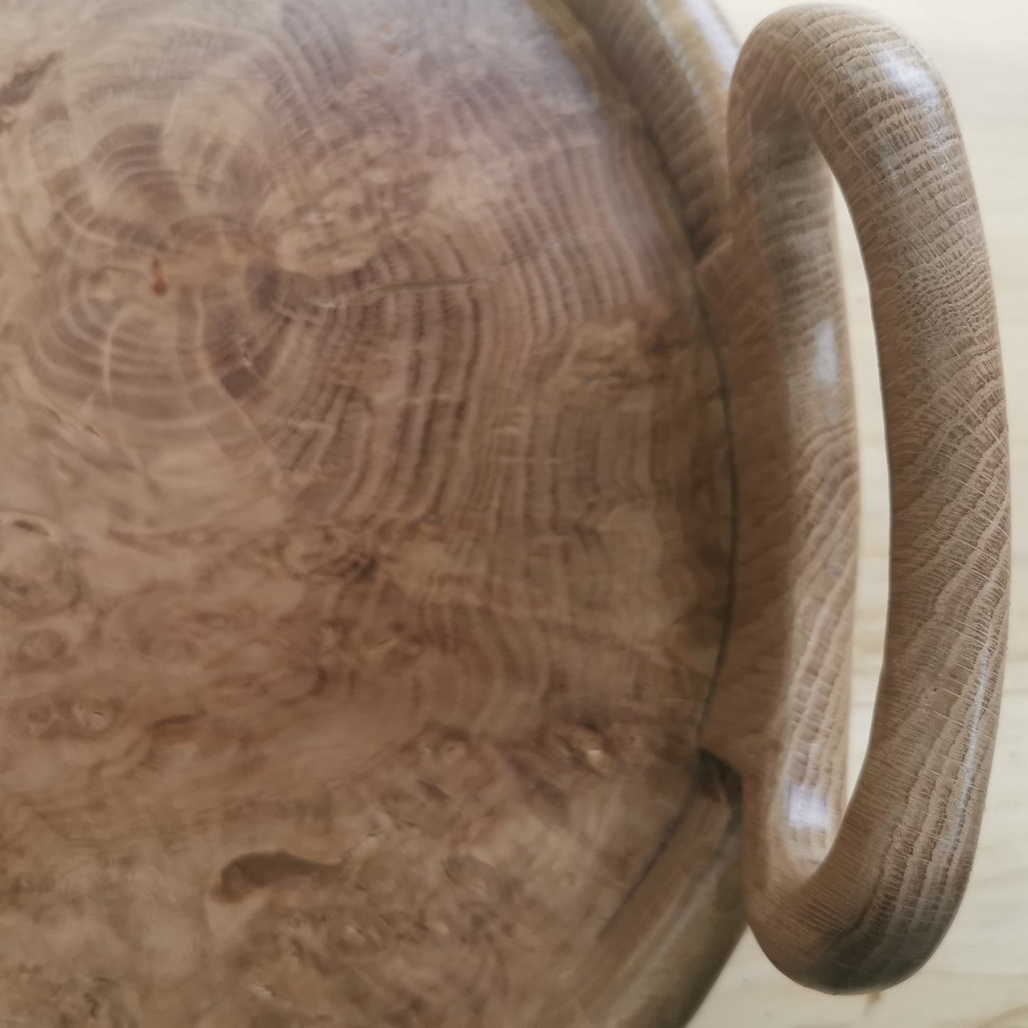 Handcrafted Oval Oak Serving Tray with Burr Oak Centre and Carved Handles