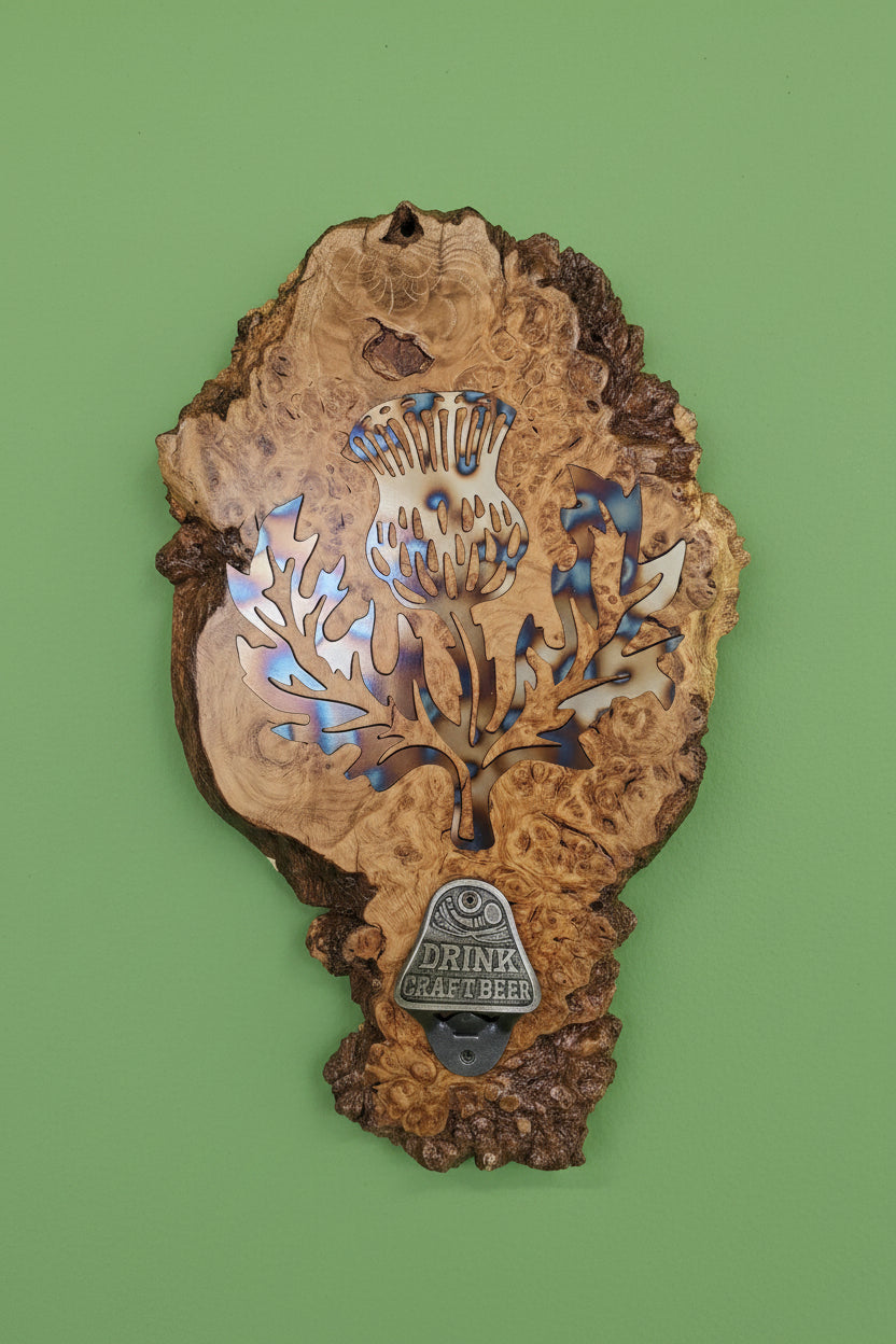 Rustic Scottish Thistle Beer Pull & Bottle Opener Plaque