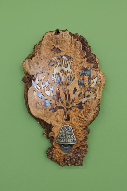Rustic Scottish Thistle Beer Pull & Bottle Opener Plaque