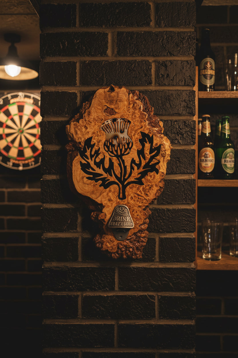 Rustic Scottish Thistle Beer Pull & Bottle Opener Plaque