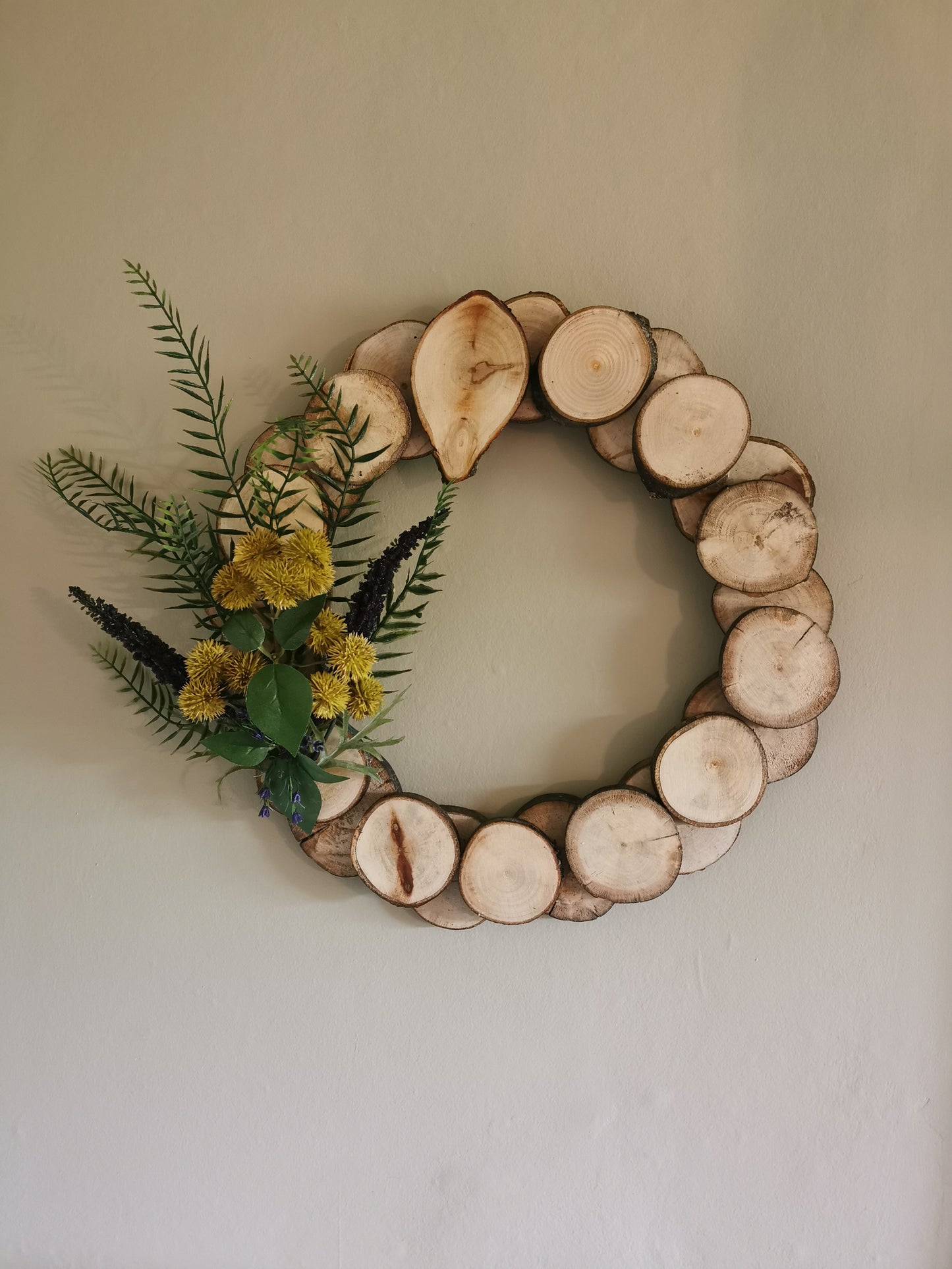 Handcrafted Wooden Disc Wreath